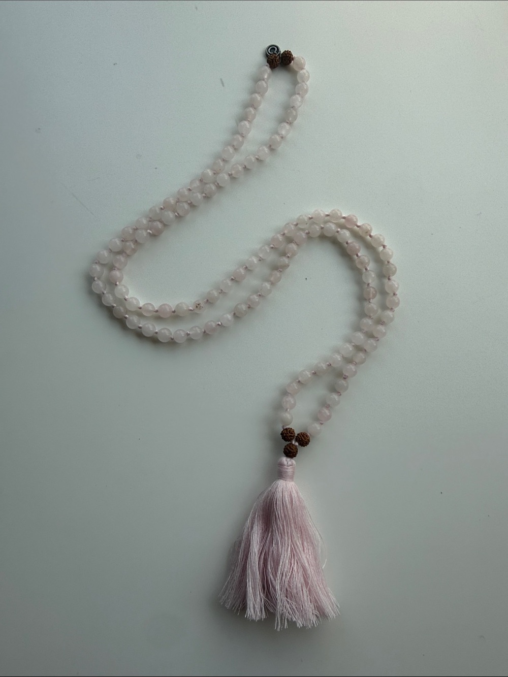Beaded Rose Quartz Tassel Mala Beads Necklace